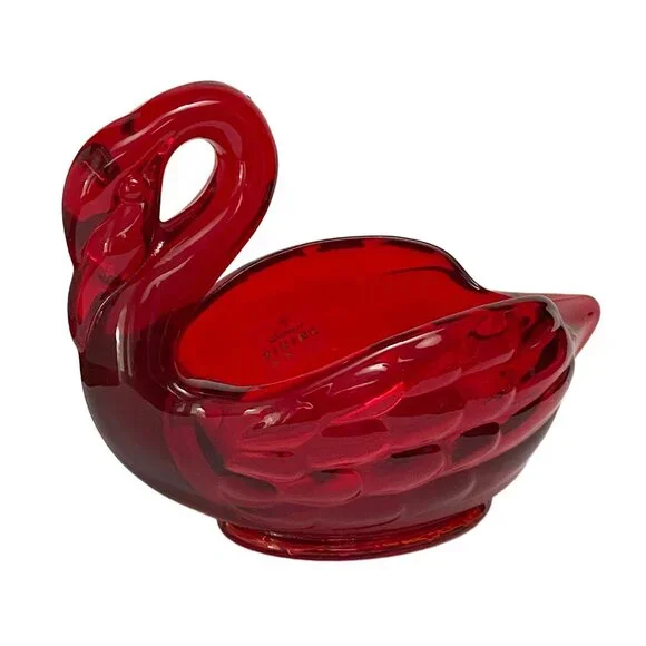 Stunning Red Swan Dish - Vintage Viking Glass - Perfect Condition - Swan Planter - Picture 3 of 7